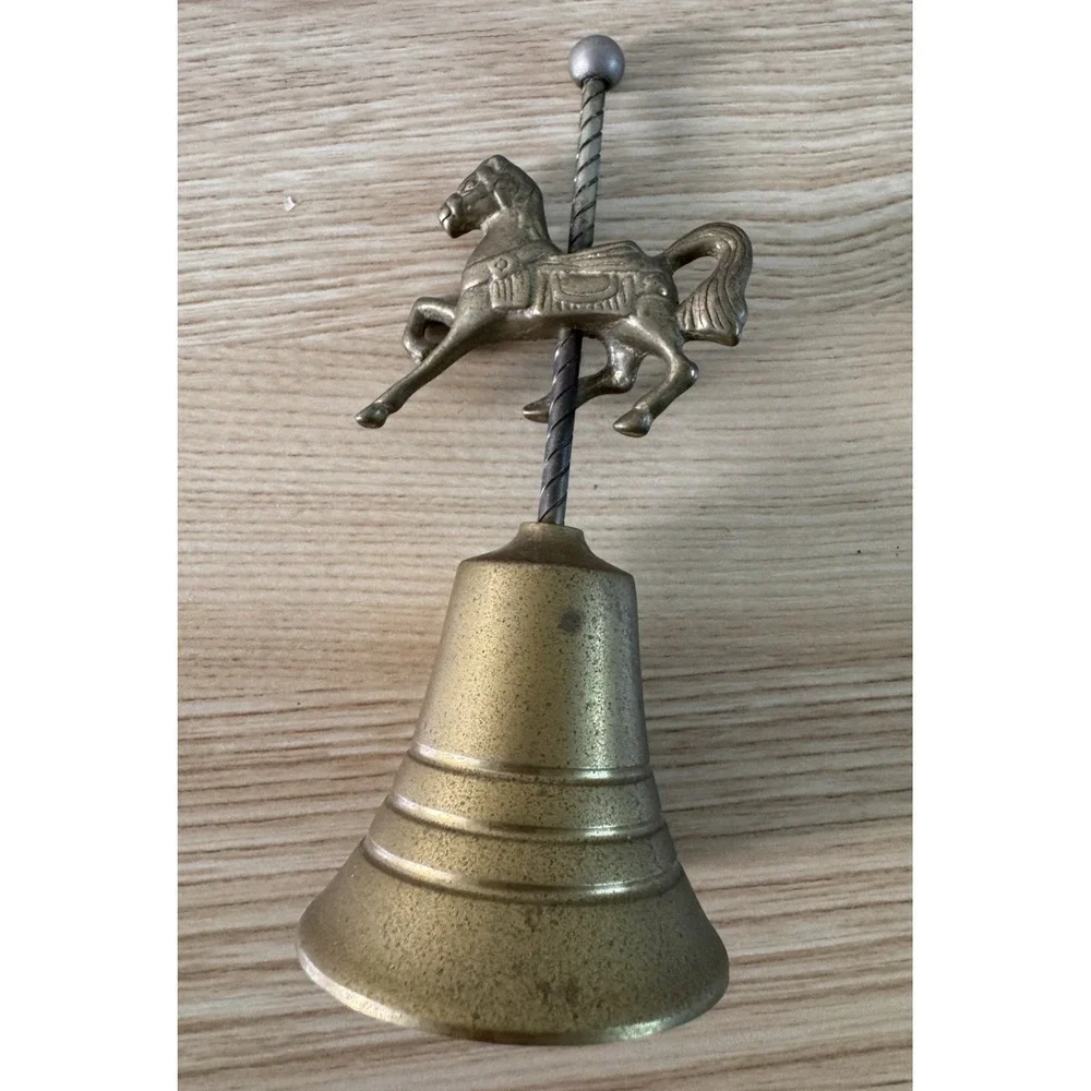 Vintage Brass Carousel Horse Desk Bell Made in Taiwan Decorative Collectible
